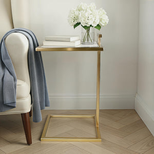 Theodore Glam Glass and Metal Square C-Shaped Side Table