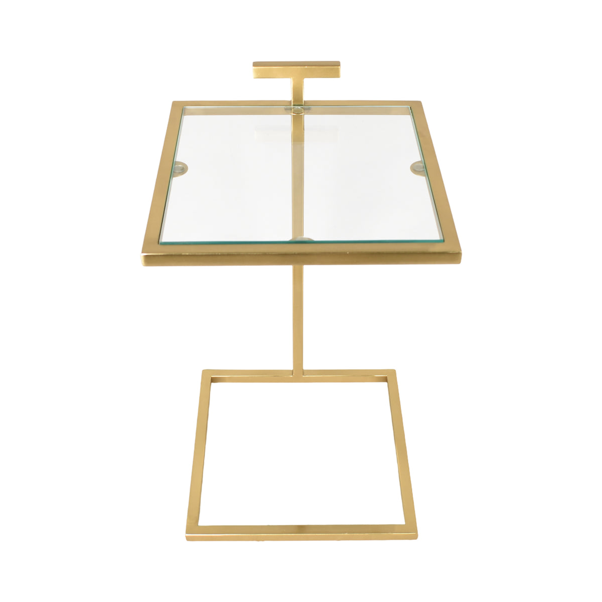 Theodore Glam Glass and Metal Square C-Shaped Side Table