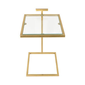 Theodore Glam Glass and Metal Square C-Shaped Side Table