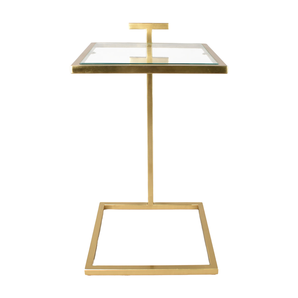 Theodore Glam Glass and Metal Square C-Shaped Side Table