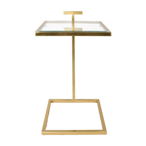 Theodore Glam Glass and Metal Square C-Shaped Side Table