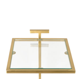 Theodore Glam Glass and Metal Square C-Shaped Side Table