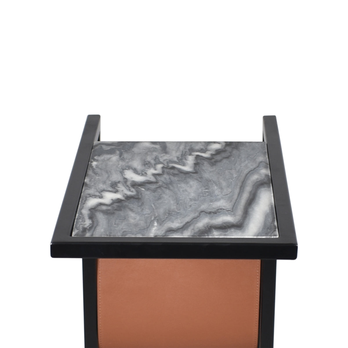 Emmeline Contemporary Marble and Leather Rectangular C-Shaped Side Table