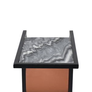Emmeline Contemporary Marble and Leather Rectangular C-Shaped Side Table
