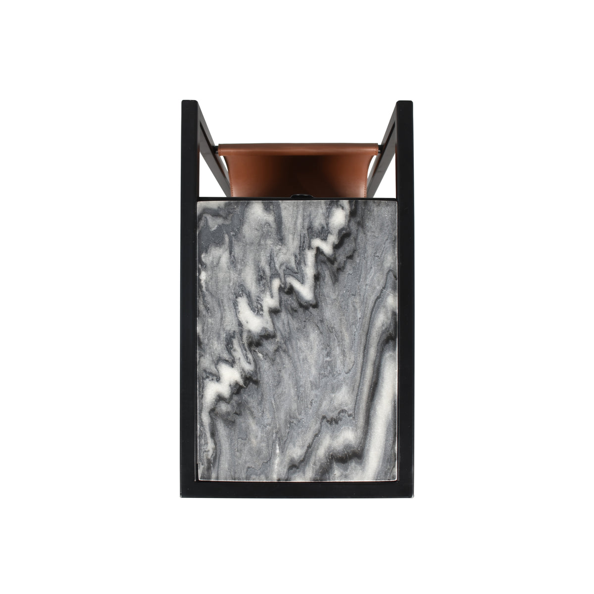 Emmeline Contemporary Marble and Leather Rectangular C-Shaped Side Table