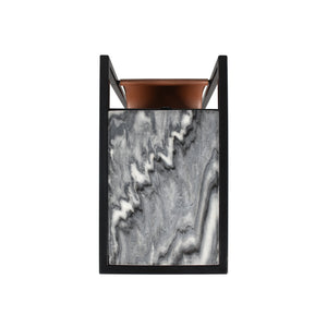 Emmeline Contemporary Marble and Leather Rectangular C-Shaped Side Table