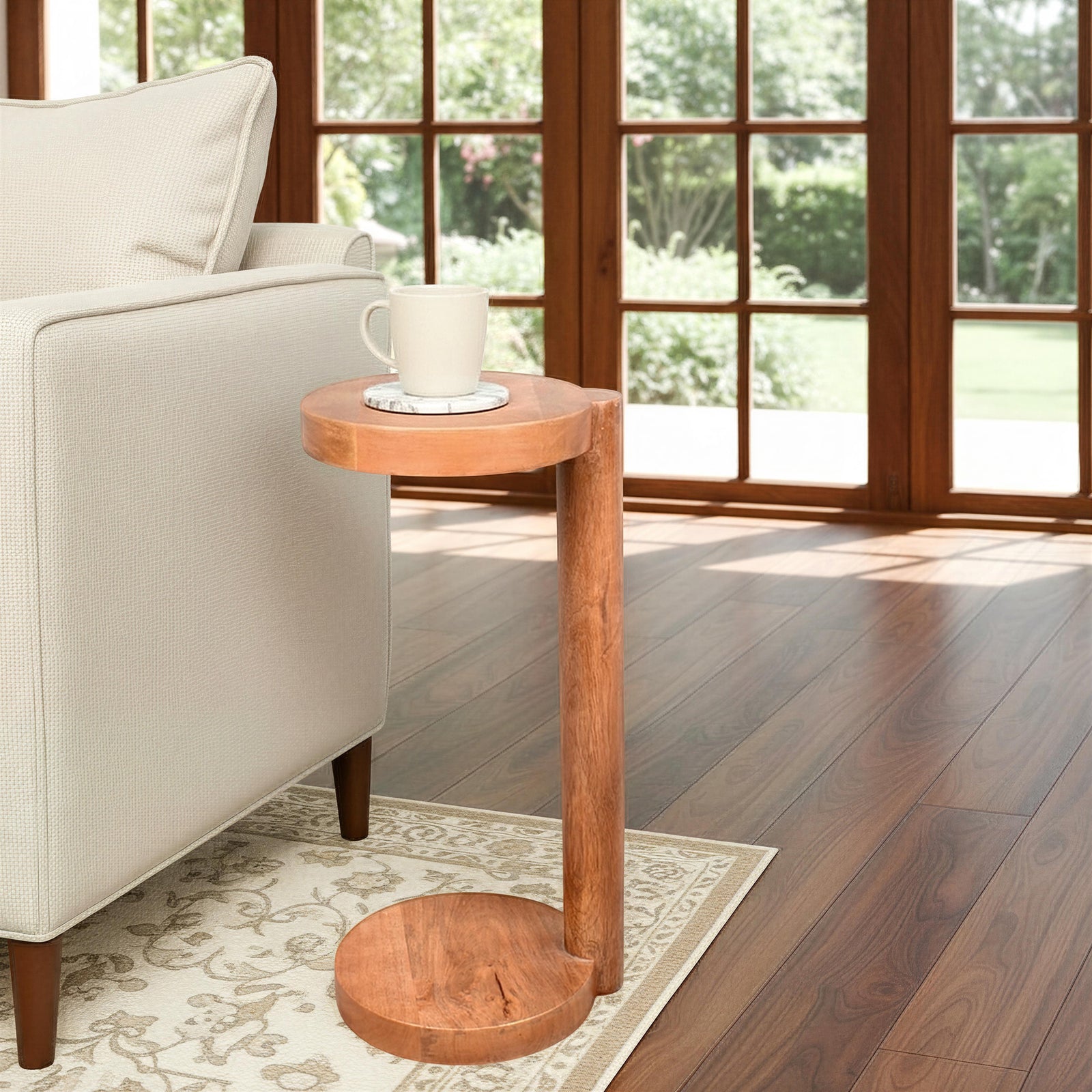 Eugenia Transitional Mango Wood Round C-Shaped Side Table