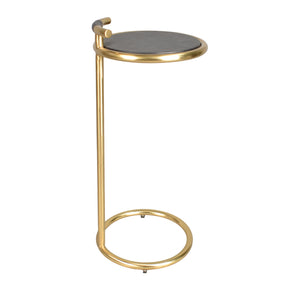 Frederica Modern Leather and Metal Round C-Shaped Side Table