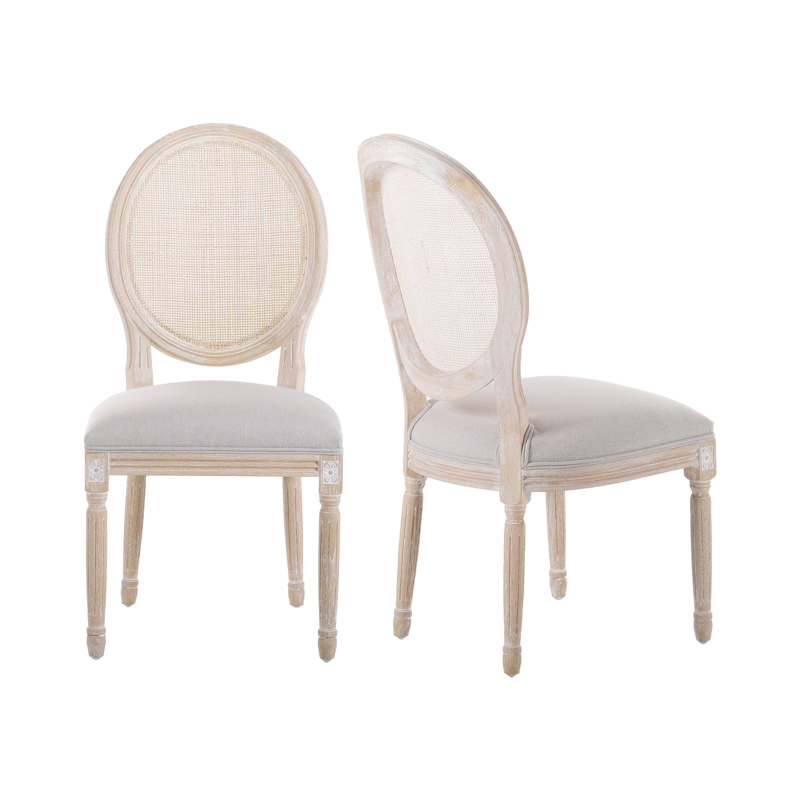 Isabella Farmhouse Whitewash/Beige Upholstered Dining Chair, Set of 2