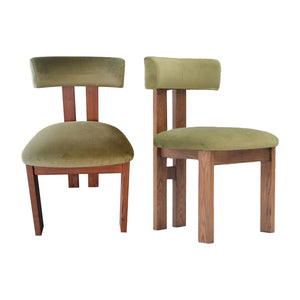 Isaiah Mid-Century Modern Green Velvet Upholstered Dining Chair, Set of 2