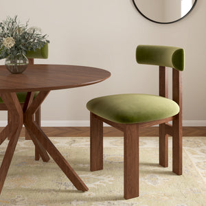 Isaiah Mid-Century Modern Green Velvet Upholstered Dining Chair, Set of 2