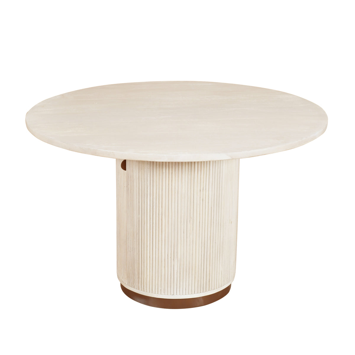 Bella Handmade Transitional Distressed White / Brass Wood Round Dining Table