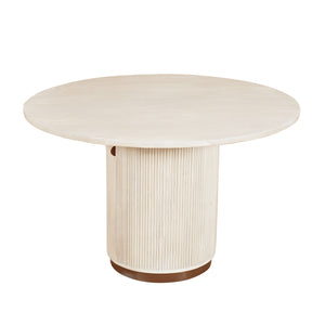 Bella Handmade Transitional Distressed White / Brass Wood Round Dining Table