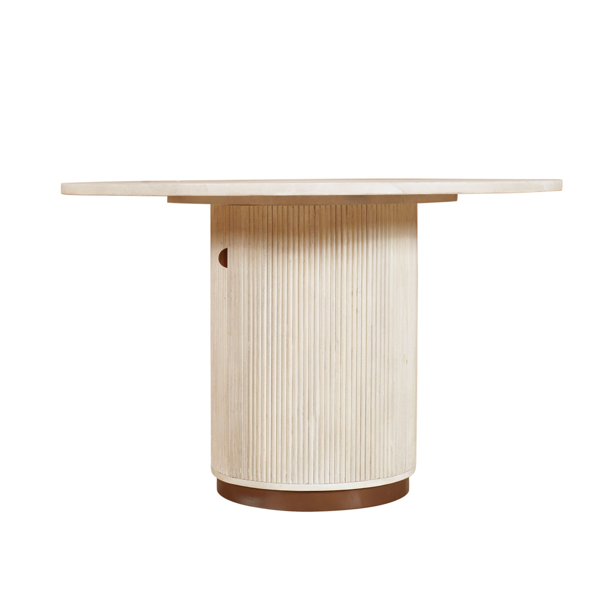 Bella Handmade Transitional Distressed White / Brass Wood Round Dining Table