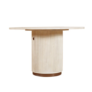 Bella Handmade Transitional Distressed White / Brass Wood Round Dining Table