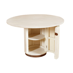 Bella Handmade Transitional Distressed White / Brass Wood Round Dining Table