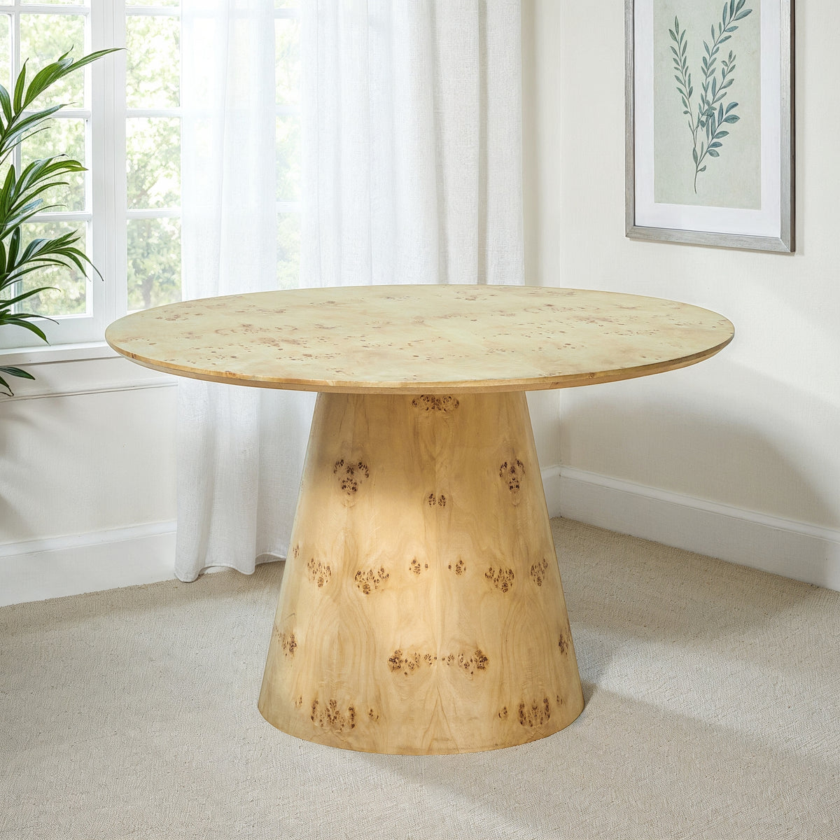 Emma Handmade Transitional Natural Burl Wood Round Dining Table