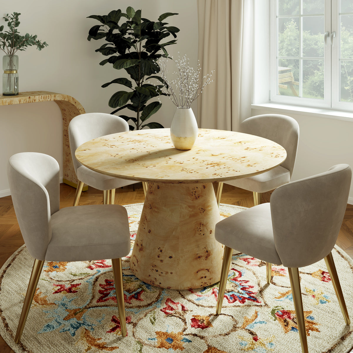 Emma Handmade Transitional Natural Burl Wood Round Dining Table