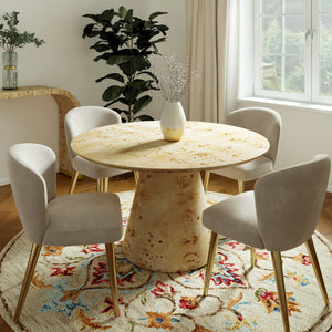 Emma Handmade Transitional Natural Burl Wood Round Dining Table