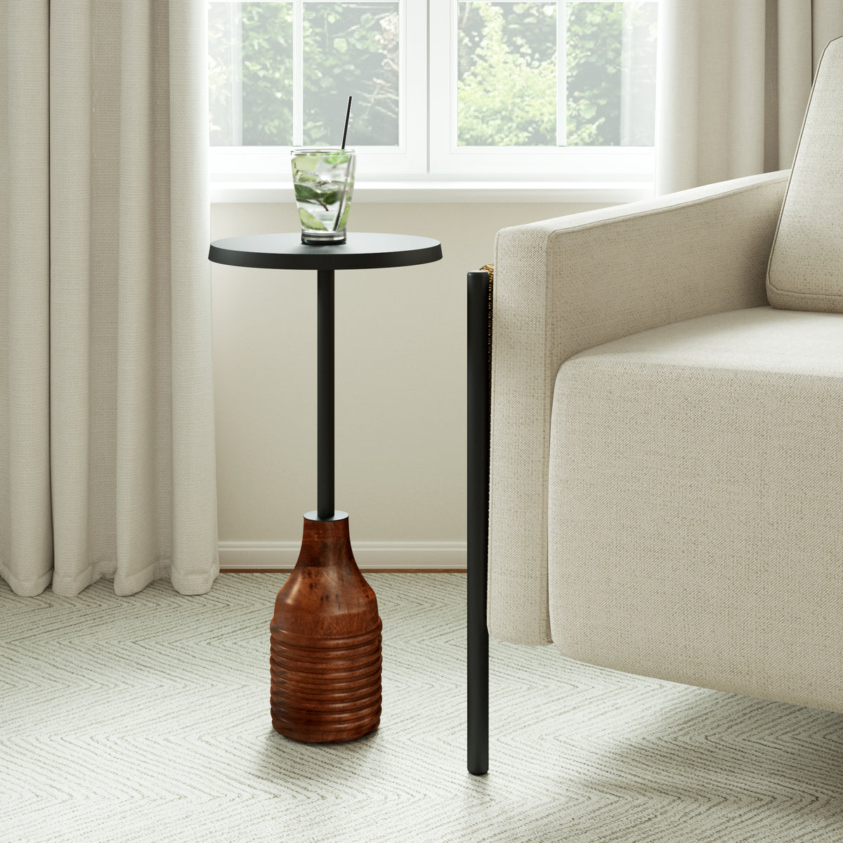 Henry Handmade Transitional Metal and Wood Drink Table, Black/Brown