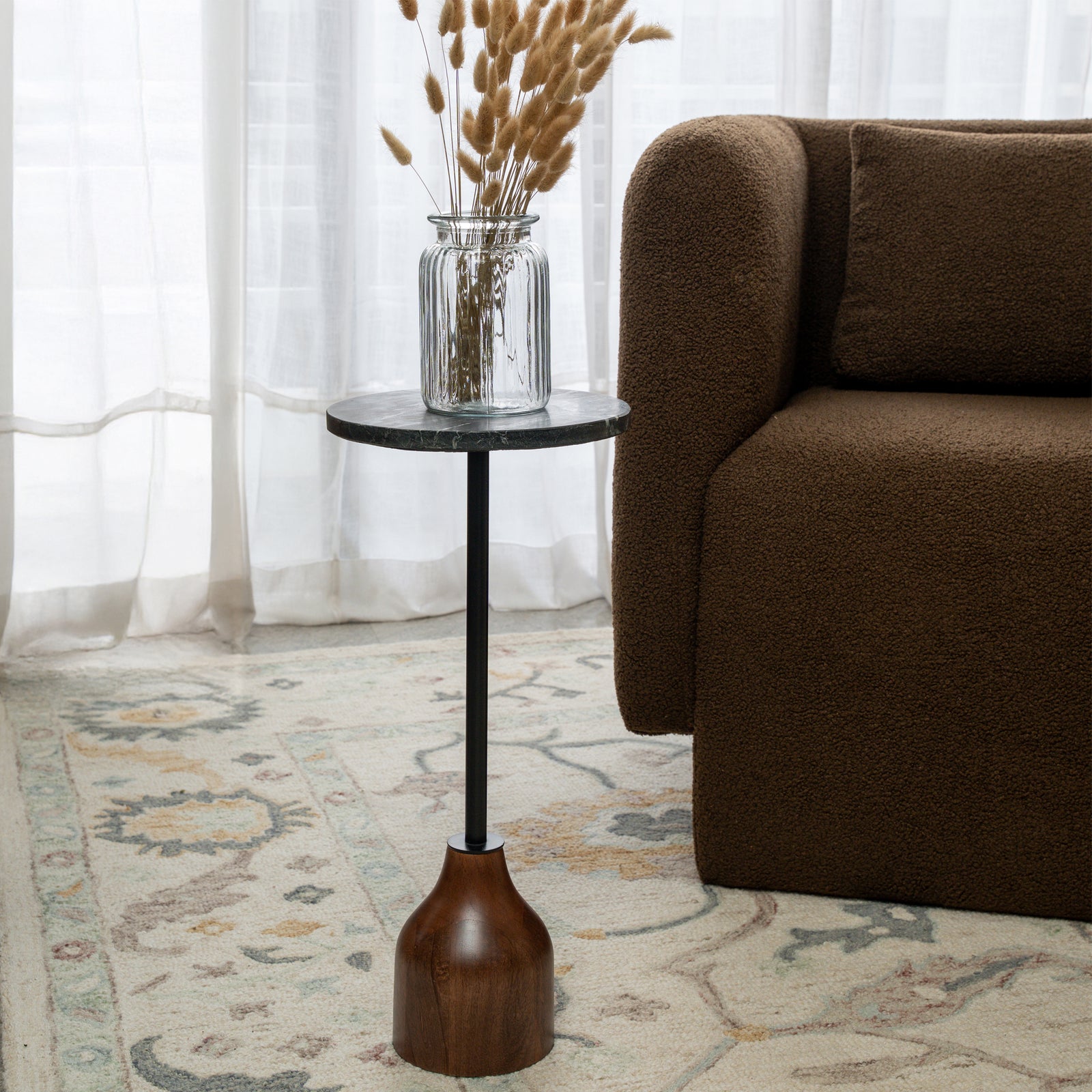 Xanthe Handmade Transitional Marble and Wood Drink Table, Black