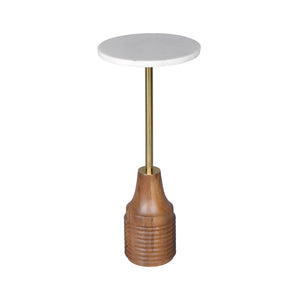 Henry Handmade Transitional Marble and Wood Drink Table, White/Gold