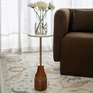 Henry Handmade Transitional Marble and Wood Drink Table, White/Gold