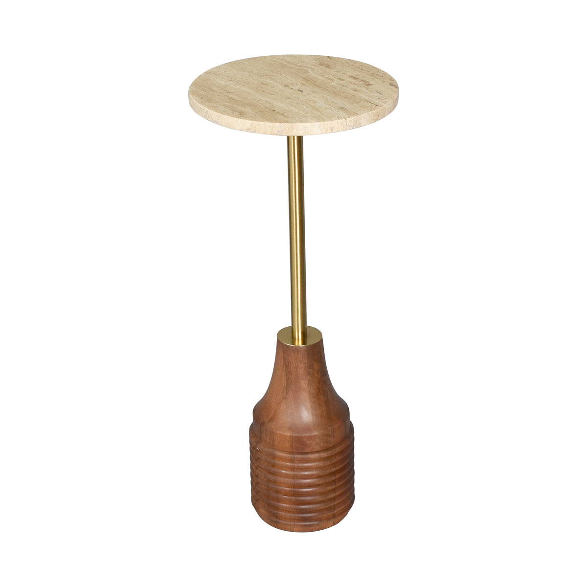 Henry Handmade Transitional Marble and Wood Drink Table, Beige/Gold