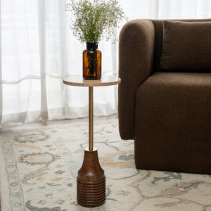 Henry Handmade Transitional Marble and Wood Drink Table, Beige/Gold