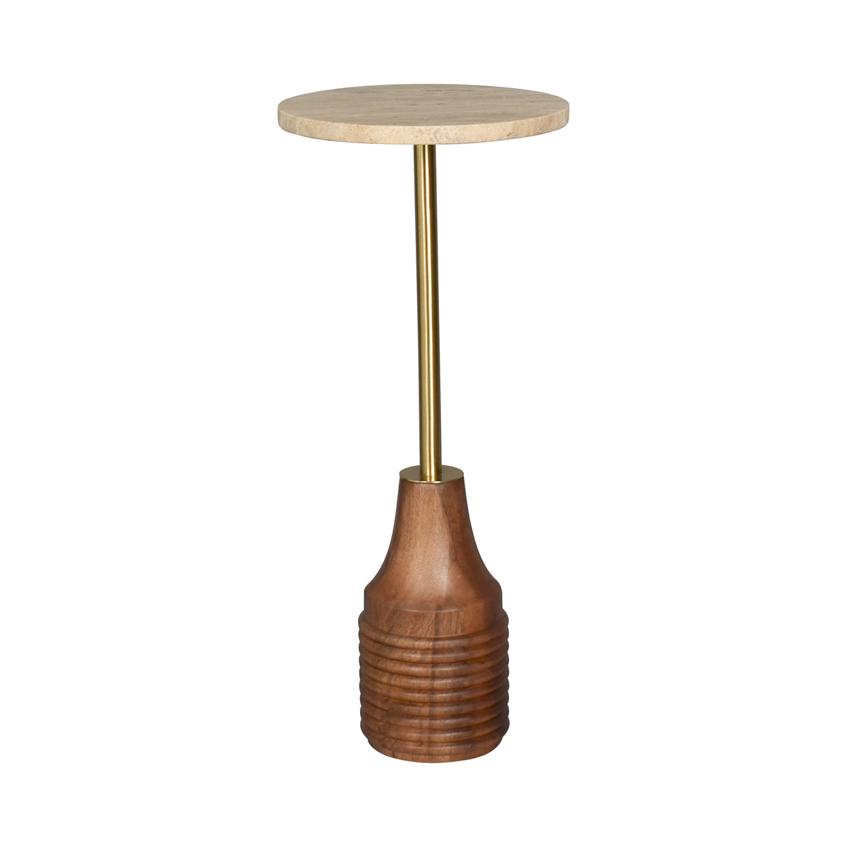 Henry Handmade Transitional Marble and Wood Drink Table, Beige/Gold