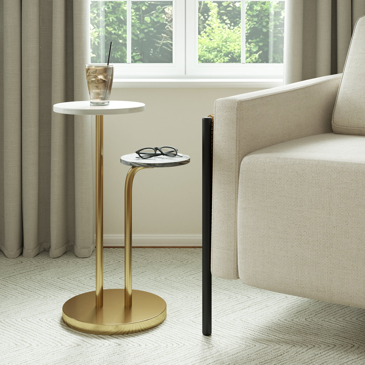 Fargo Handmade Transitional Marble and Metal Drink Table, Gold/White