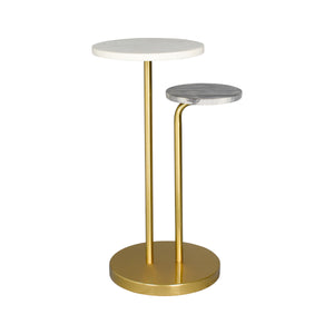 Fargo Handmade Transitional Marble and Metal Drink Table, Gold/White