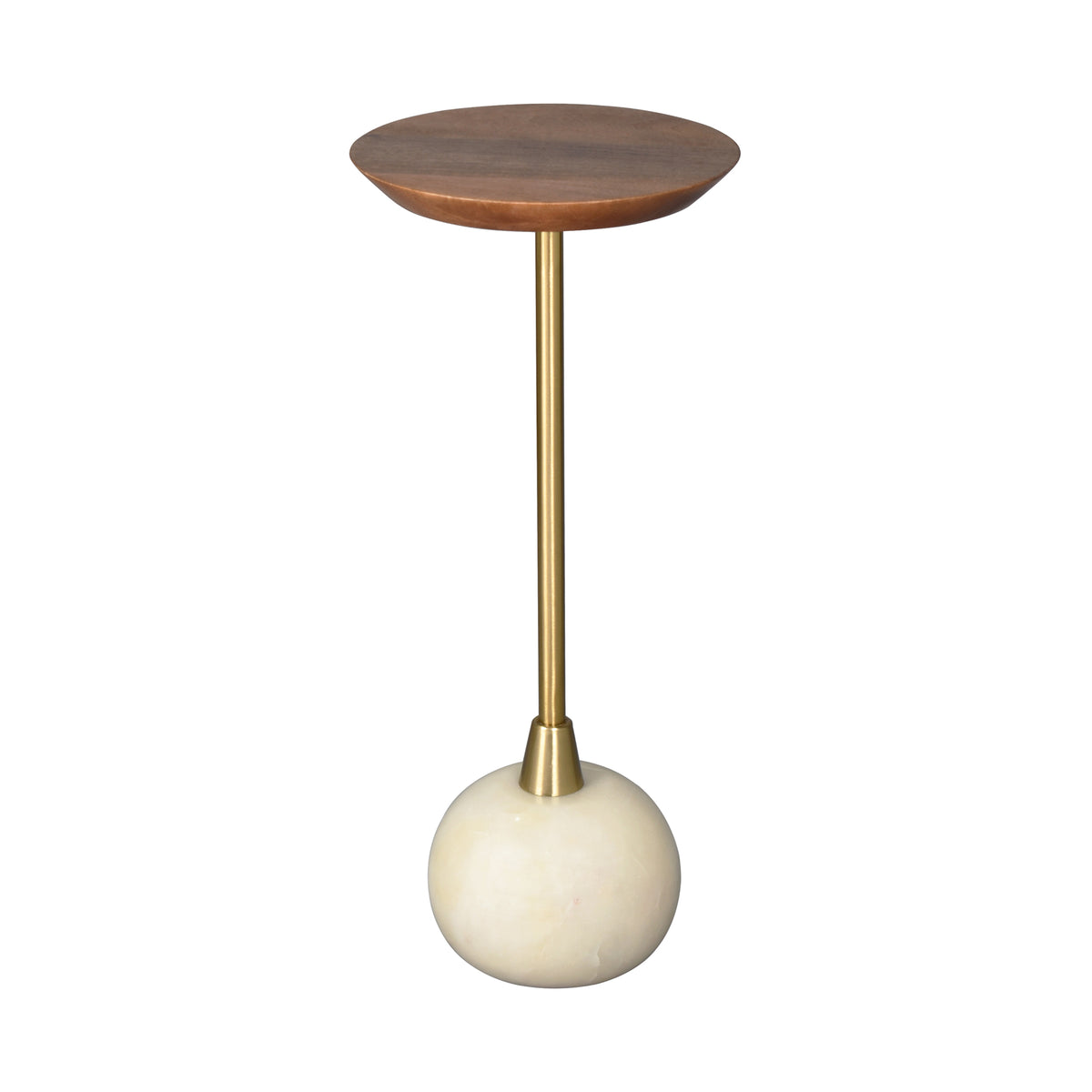 Hudson Handmade Transitional Marble and Wood Drink Table, Brown/Ivory