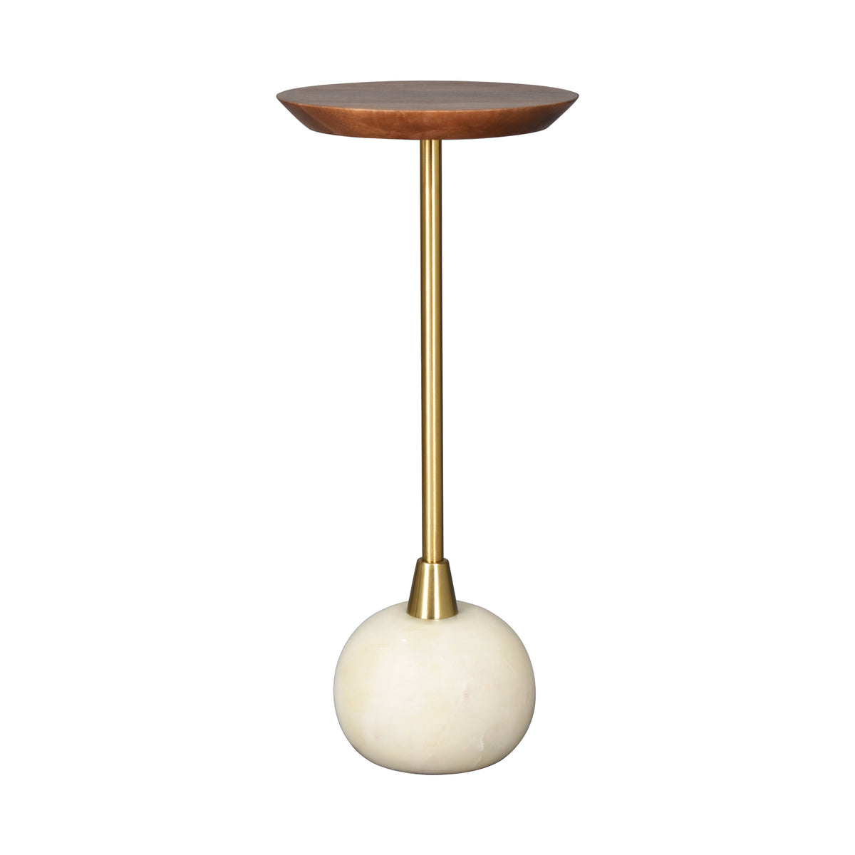 Hudson Handmade Transitional Marble and Wood Drink Table, Brown/Ivory