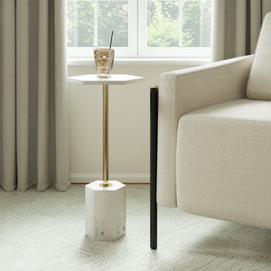 Iris Handmade Transitional Marble and Metal Drink Table, Gold/White