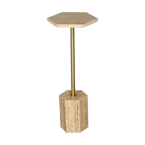 Iris Handmade Transitional Marble Drink Table, Gold/Beige