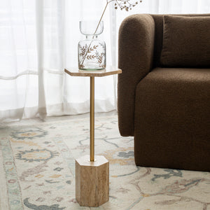 Iris Handmade Transitional Marble Drink Table, Gold/Beige