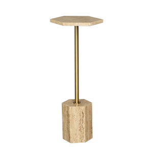 Iris Handmade Transitional Marble Drink Table, Gold/Beige