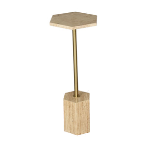 Iris Handmade Transitional Marble Drink Table, Gold/Beige