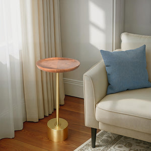 Montreal Handmade Contemporary Wood and Metal Drink Table, Brown/Gold