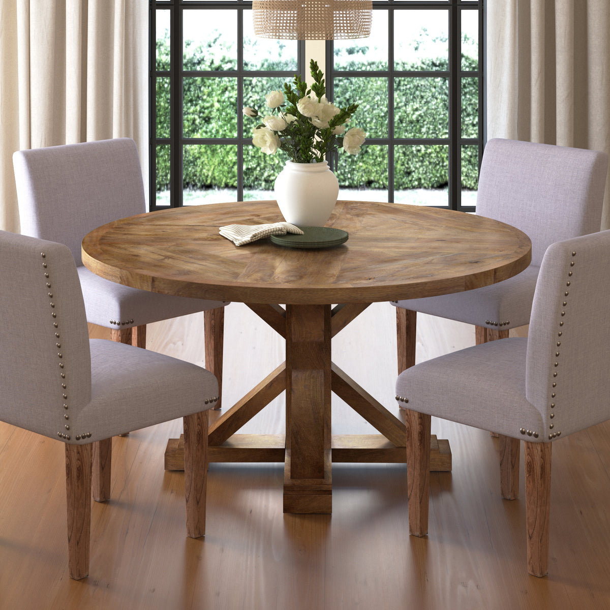 Brown Farmhouse Solid Hand-Made Wood Dining Table