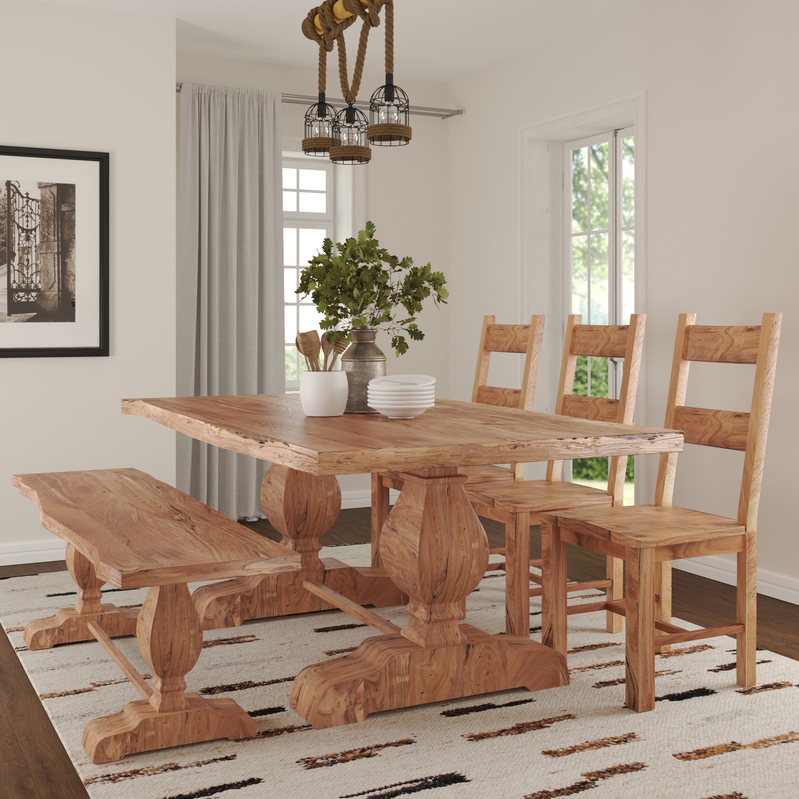Hartford Handmade Farmhouse Natural Finish Wood Rectangle Dining Table