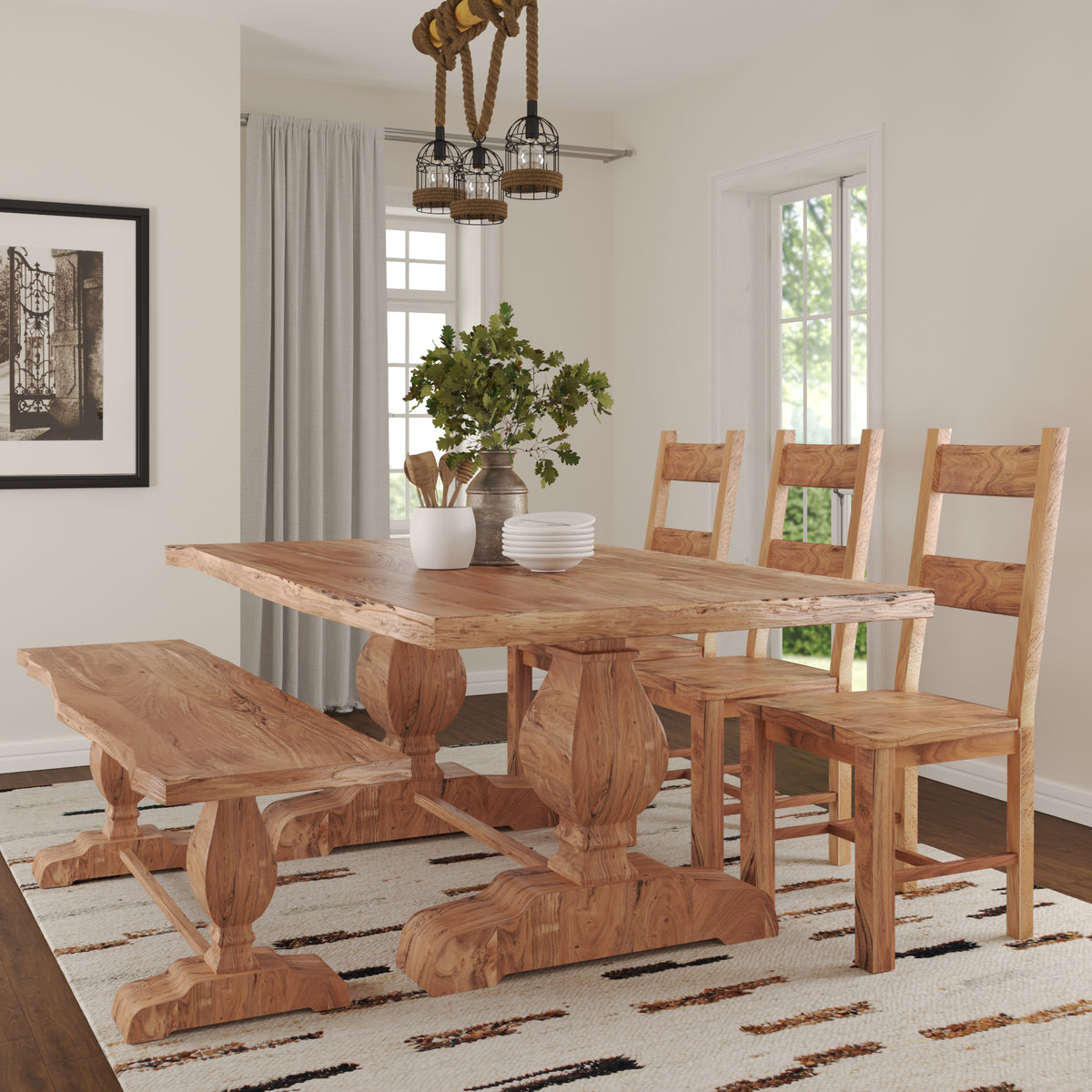 Hartford Handmade Farmhouse Natural Finish Wood Rectangle Dining Table