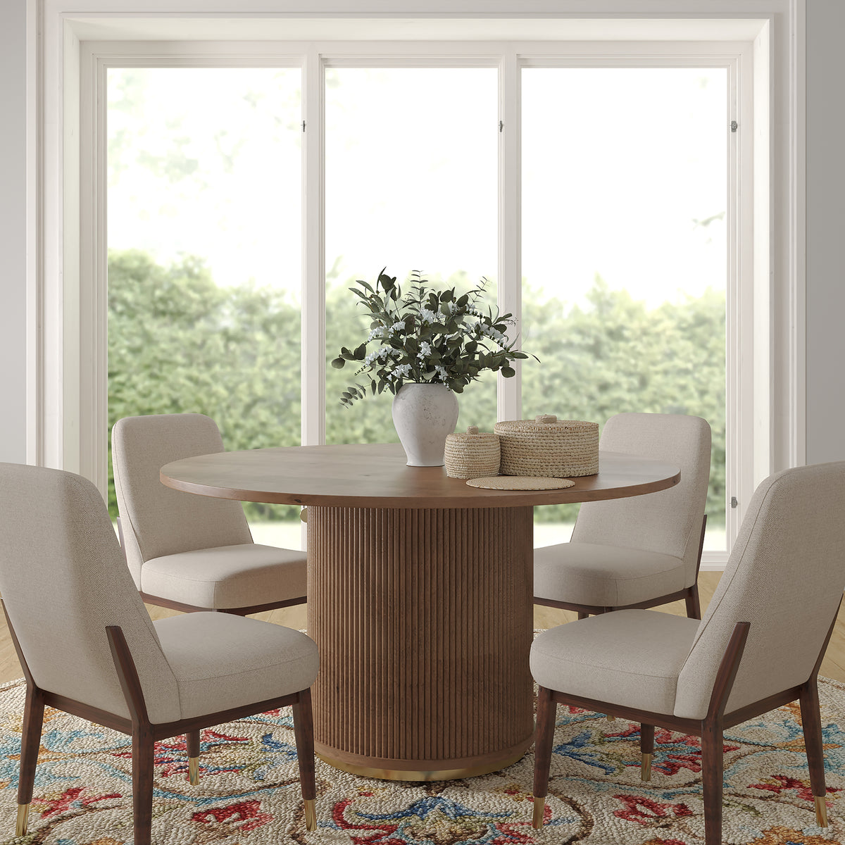 Bella Handmade Transitional Brown  Wood Round Dining Table