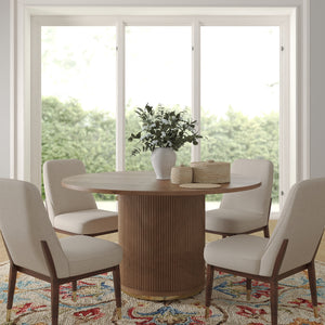 Bella Handmade Transitional Brown  Wood Round Dining Table