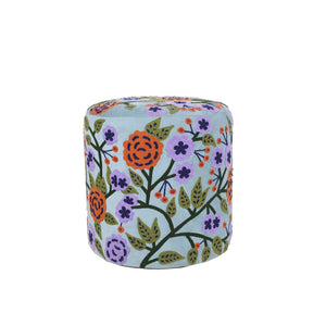 Dahlia Contemporary Embroidered Velvet Ottoman, Blue/Multi