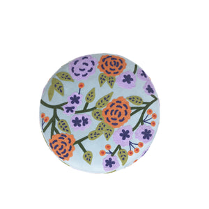 Dahlia Contemporary Embroidered Velvet Ottoman, Blue/Multi