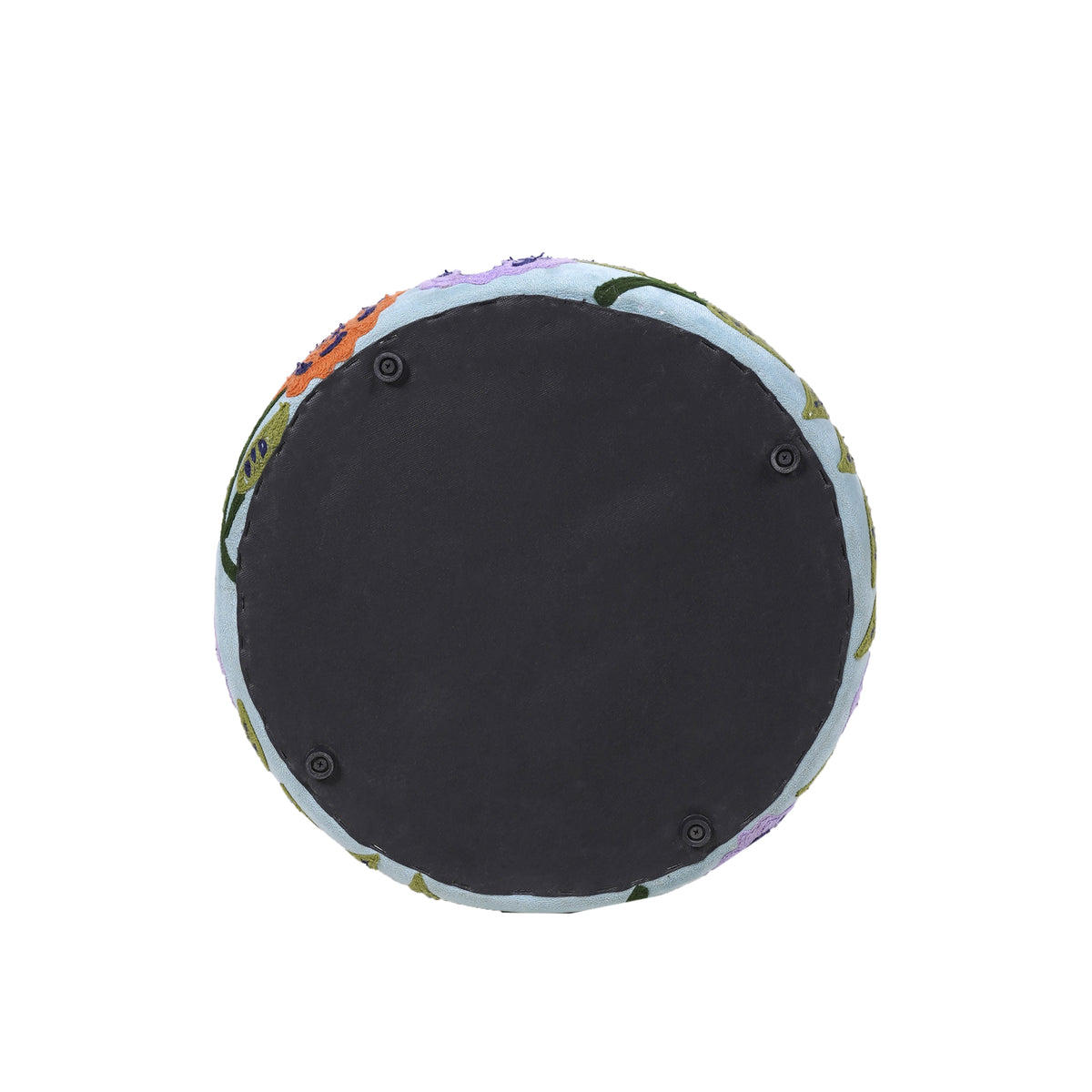 Dahlia Contemporary Embroidered Velvet Ottoman, Blue/Multi