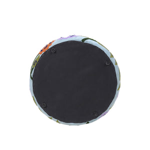 Dahlia Contemporary Embroidered Velvet Ottoman, Blue/Multi