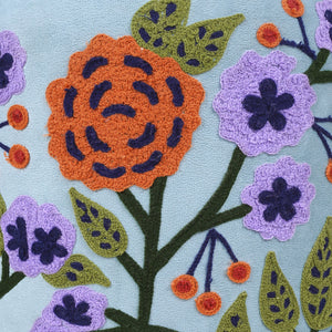 Dahlia Contemporary Embroidered Velvet Ottoman, Blue/Multi